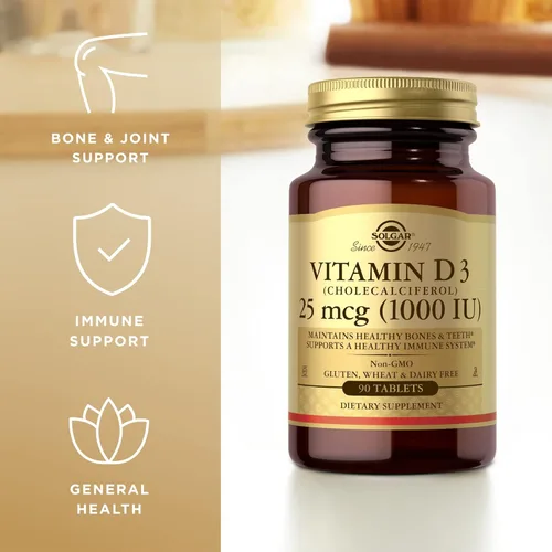 Miniatura 4 de Solgar, Vitamina D3 (colecalciferol) 1000 Iu comprimidos, 90