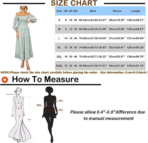 Miniatura 7 de NIUQI Vestido midi bohemio a cuadros para mujer cuello cuadrado hombros descubiertos manga abombada fruncido escalonado con volantes
