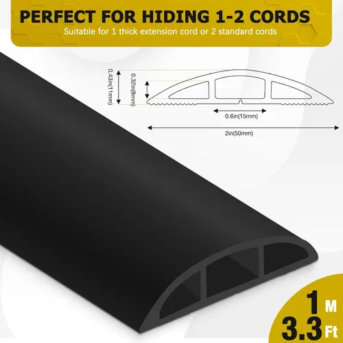 Miniatura 2 de JAHOMFAI Cubierta para cables de piso 1m de largo, cubiertas para cables en el suelo para proteger los cables y prevenir riesgos de caídas, fácil