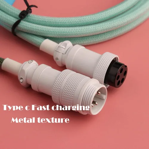 Miniatura 5 de Conector de aviador desmontable de doble manga Cable USB-C en espiral para teclados mecánicos de juegos personalizados (color: azul oscuro naranja)