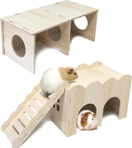 Miniatura 9 de Hamiledyi Túnel de Escondite de Madera para Hámsters de 2 Cámaras - Juguetes Explorativos de Múltiples Cámaras, Laberinto de Escondite