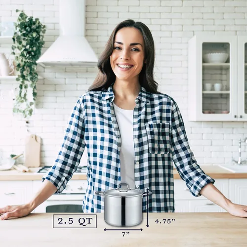 Miniatura 6 de CONCORD Olla de acero inoxidable con tapa de vidrio (compatible con inducción) ((2.5 QT)