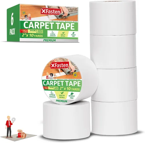 Miniatura 15 de XFasten Cinta para alfombras para suelos de madera dura, 2 x 10 yardas, sin residuos, cinta de alfombra fuerte de doble cara, cinta adhesiva