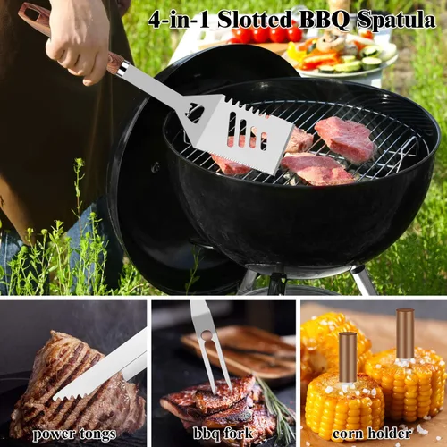 Miniatura 5 de ROMANTICIST Juego de 27 piezas de utensilios de parrilla resistentes para hombres, papá, Navidad, accesorios de barbacoa extragruesos, kit
