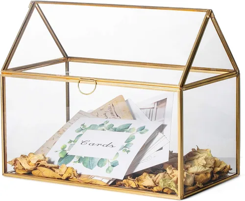 Miniatura 10 de NCYP - Caja de tarjetas de vidrio con tapa para micro boda, cumpleaños, recepción de fiesta, 10.2 x 5.9 x 8.2 pulgadas, tarjetero con forma de casa