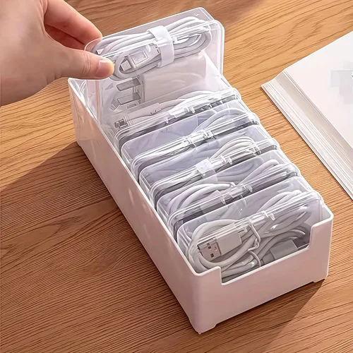 Miniatura 6 de Caja organizadora de cables de 11 cajas, organizador de cables de escritorio con interruptor, organizador de cables de alimentación para oficina
