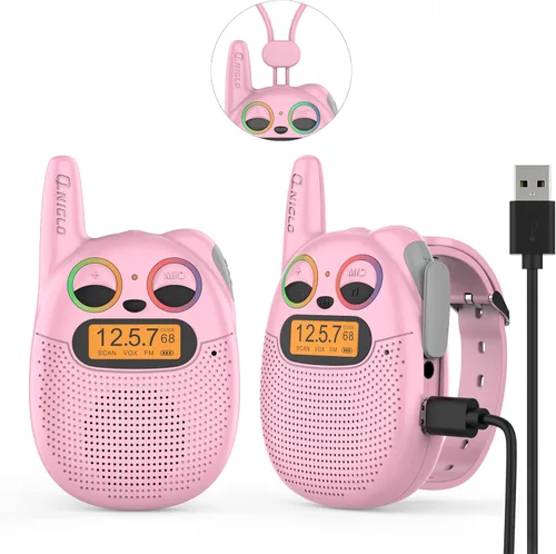 Miniatura 19 de Qniglo Walkie Talkies para niños recargables, paquete de 2, regalos de Navidad y cumpleaños, juguetes para niños y niñas de 3 a 12 años, walkie Azul