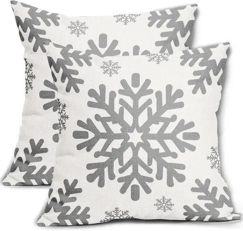 Miniatura 28 de Fundas de almohada decorativas de Navidad negras 40x40 cm con copos de nieve blancos de Navidad, juego de 2, temática rústica de invierno
