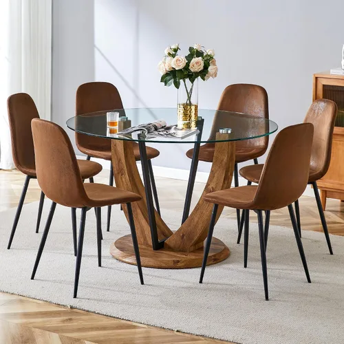 Miniatura 12 de Juego de mesa de comedor redonda para 4, mesa moderna de 48" con tapa de mármol sintético falso y pedestal brillante negro, juego de mesa de cocina