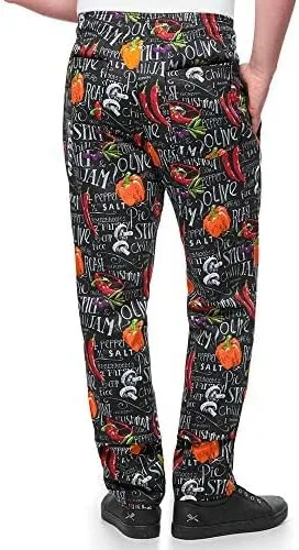 Miniatura 2 de Pantalón chef con estampado de pizarra para hombre (XS-3X) Corte holgado tradicional, 100% algodón, cintura elástica