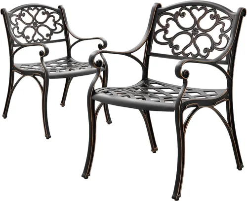 Miniatura 13 de Juego de 4 sillas de patio de aluminio fundido para todo tipo de clima, sillas de patio al aire libre con reposabrazos, muebles de patio, sillas