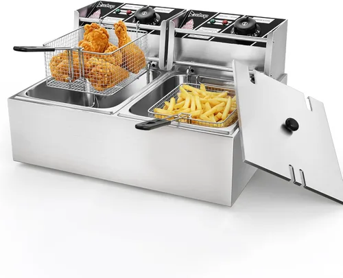 Freidora comercial de 22.8QT/21.6L con cesta y tapa, freidora eléctrica de 5000 W, freidora de aceite de encimera para papas fritas, anillos de