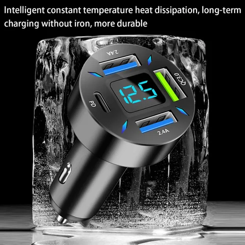 Miniatura 5 de Ankuee 4 Ports USB Car Charger, 66W Super Fast Charging with QC 3.0, PD 20W and USB 2.4A Charger Adapter, Quick Charge with LED Voltmeter, Auto 1pcs