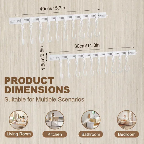 Miniatura 7 de Gancho multifuncional para riel deslizante, estante colgante de utensilios de cocina, colgador de pared, soporte para utensilios de ahorro