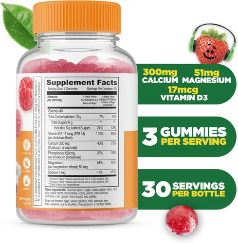 Miniatura 2 de Lifeable Gomitas de calcio, magnesio y vitamina D para niños, gomitas de calcio para niños de gran sabor, para la salud de los dientes y los huesos