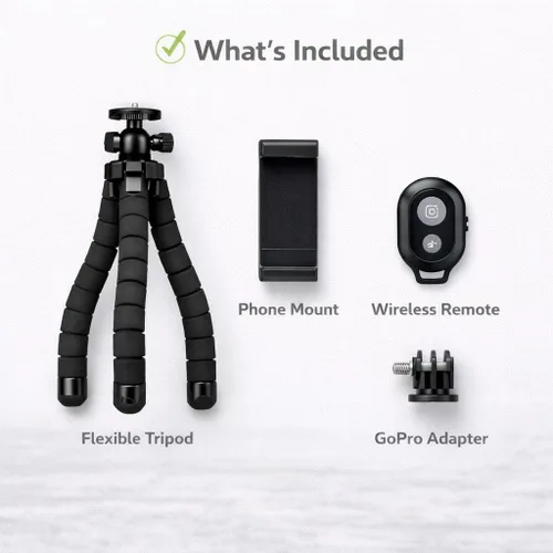 Miniatura 7 de Acuvar Trípode para teléfono celular con control remoto, soporte flexible de 10 pulgadas, soporte para teléfono y adaptador GoPro, trípode de viaje