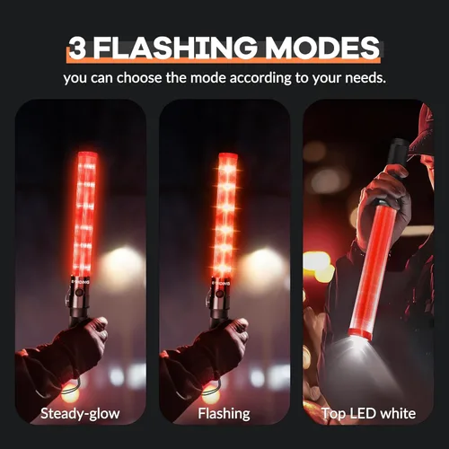 Miniatura 6 de E-riding 10 varitas de tráfico de señal de 21 pulgadas, varita de control de tráfico con LED blanco en la parte superior, luz de tráfico