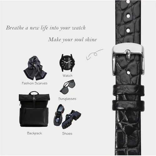 Miniatura 7 de BISONSTRAP Correas de reloj de cuero, correas de repuesto suaves con hebilla pulida, 0.315in, 0.394in, 0.472in, 0.551in, 0.630in, 0.709in, 0.748in