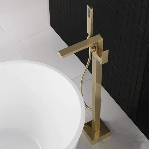 Miniatura 4 de WOODBRIDGE F0008BG - Grifo de llenado de bañera independiente de una sola manija contemporánea con ducha de mano en acabado dorado cepillado
