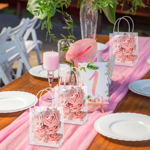 Miniatura 6 de LEIFIDE 40 bolsas de regalo transparentes con asas, de 5.9 x 5.1 x 2.76 pulgadas, de plástico de PVC, reutilizables, bolsas a granel para compras
