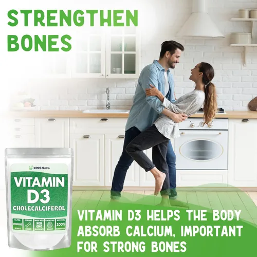 Miniatura 2 de XPRS Nutra Vitamina D3 en polvo (colecalciferol) - VIT D sin sabor para huesos e inmunidad - Vitamina para la función muscular - Suplementos