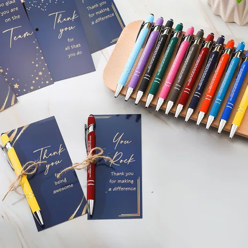 Miniatura 5 de Qilery Juego de 24 bolígrafos de agradecimiento a los empleados, bolígrafo inspirador de metal de tinta negra con punta de lápiz capacitivo, cita