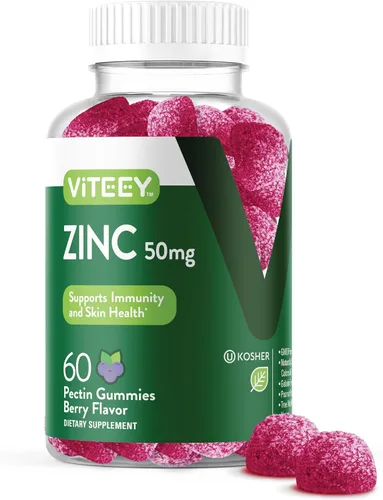 VITEEY Gomitas de zinc para hombres y mujeres, suplementos de zinc de 50 mg, refuerzo inmunológico y salud de la piel, veganas, sin gluten, 60