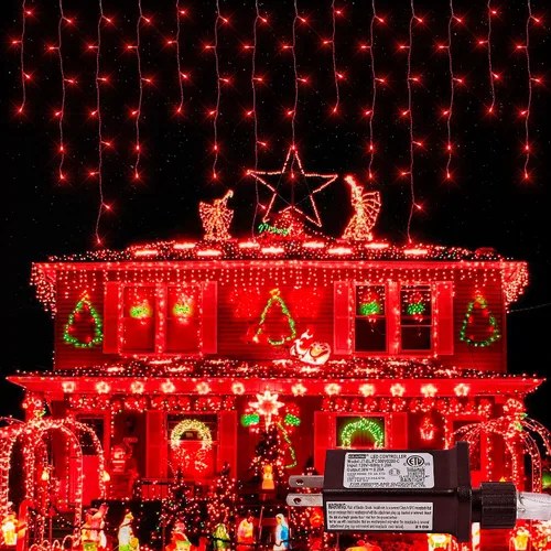 Miniatura 8 de Luces de Navidad para exteriores Luces de Carámbano 300 LED, 33 pies, 8 modos, luces de cadena colgantes de hadas conectables con enchufe de 30 V