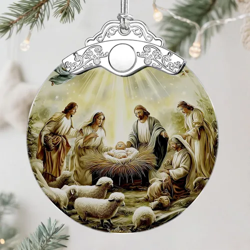Miniatura 14 de Adorno de Navidad de natividad, decoración de Navidad de vitrales de 3 pulgadas, adornos de natividad para árbol de Navidad, regalos cristianos