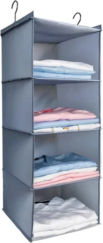 Organizador colgante de armario, fácil montaje plegable de 4 estantes colgantes para armario, estantes de almacenamiento, ropa, bolso, zapatos, Gris