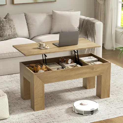 Miniatura 10 de FABATO Mesa auxiliar elevable de 41.7 pulgadas, mesa auxiliar rectangular de madera con almacenamiento oculto, mesa central grande de altura