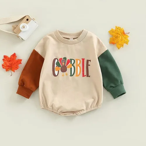 Miniatura 2 de FYBITBO Thanksgiving Baby Girl Boy Outfit Turkey Pullover Sweatshirt Romper Long Sleeve Onesie Cute Fall Clothes