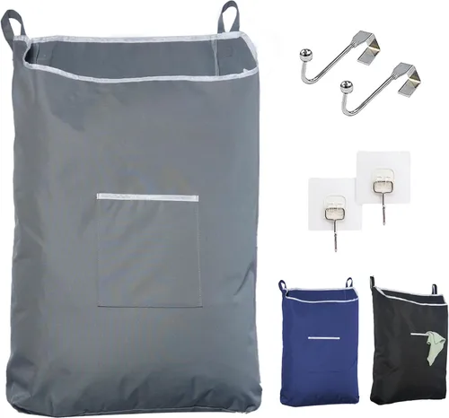 Miniatura 9 de The Fine Living Co. - Cesto colgante para ropa sucia con ganchos para la puerta y adhesivo, bolsa de lavandería duradera que ahorra espacio