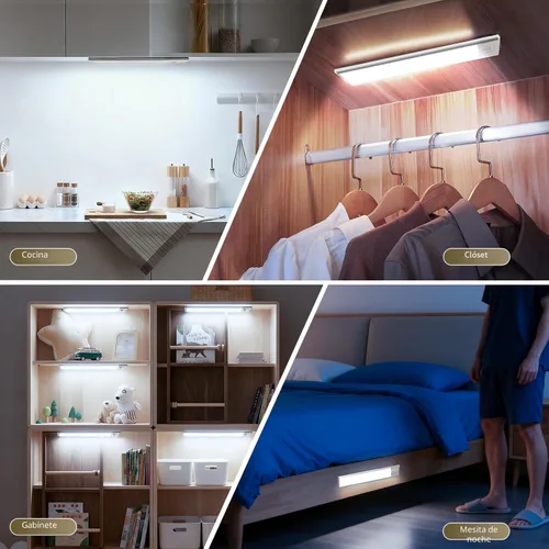 Miniatura 8 de Paquete de 4 luces para debajo del gabinete, luz recargable con sensor de movimiento para interiores, luces magnéticas inalámbricas regulables, 32