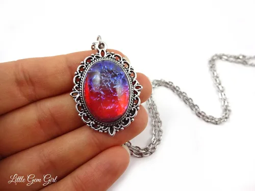 Miniatura 3 de Collar con colgante de amuleto de cristal checo de ópalo mexicano sintético, aliento de dragón, plata, cobre o bronce, piedra de 0.709x0.984 in