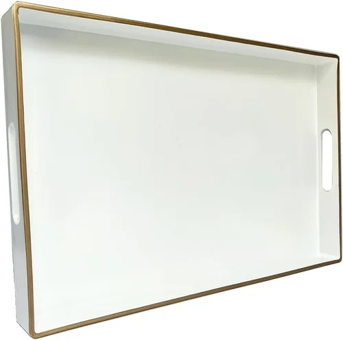 Miniatura 18 de Bandeja decorativa azul para mesa de café, bandeja de servir redonda de plástico con cuentas para encimera de cocina, otomana, sala de estar, (13")