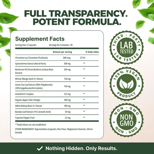 Miniatura 5 de Serene Herbs Suplemento GLP-1 para Mujeres y Hombres - Reinicio Metabólico, Apoyo para el Hambre con Berberina, InnoSlim, Actiponin - Potenciador