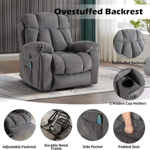 Miniatura 6 de IOMOR Silla reclinable grande para personas mayores con masaje y calor, sofá reclinable eléctrico con 2 portavasos, bolsillo lateral y puerto