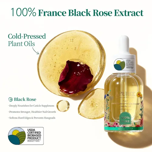 Miniatura 7 de Apuree Aceite de cutícula de base biológica de 1 onza: 100% puro Humedad profunda para cutículas dañadas Extracto de rosa negra Aceite