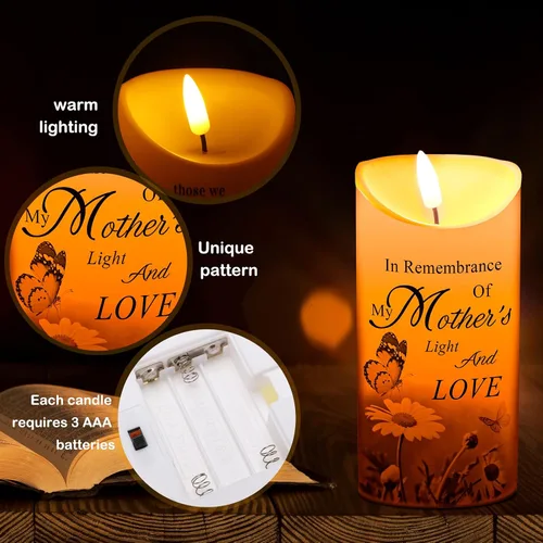 Miniatura 5 de Gerrii Regalos de condolencias por la pérdida de la madre, velas LED sin llama, de 3 x 6 pulgadas, velas conmemorativas en recuerdo de mi madre