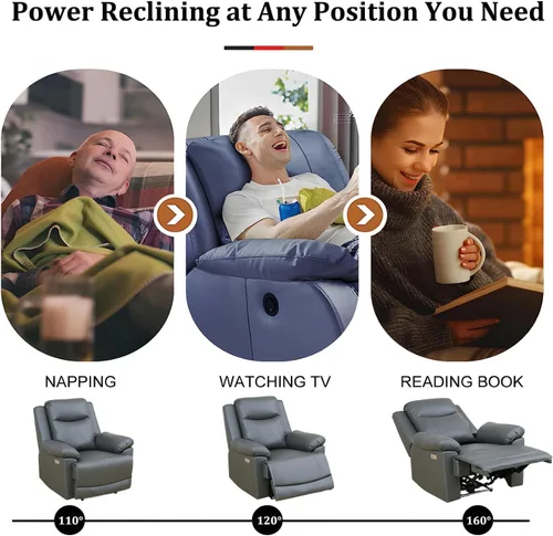Miniatura 5 de Juego de sofá reclinable de 3 piezas, muebles de sala de estar, tapicería de cuero de aire, puertos de carga USB 2.0, tiras de luz LED, mesa