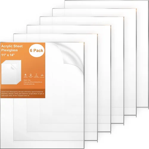 Gartful Hojas de acrílico transparente de 0.079 in de grosor, paquete de 6 paneles de plexiglás con película protectora, tablero en blanco de