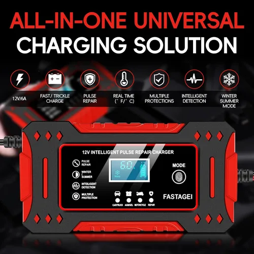 Miniatura 4 de Cargador de batería de 6 amperios, cargador de batería portátil de plomo de 12 V 6 A, cargador de batería de 4 etapas, mantenimiento de batería