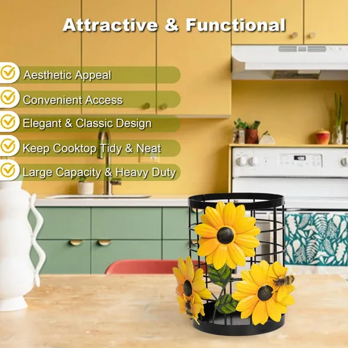 Miniatura 3 de BESZONE Soporte para Utensilios de Girasol Decoración de Cocina de Girasol y Accesorios Decoración de Cocina Amarilla Organizador de Utensilios