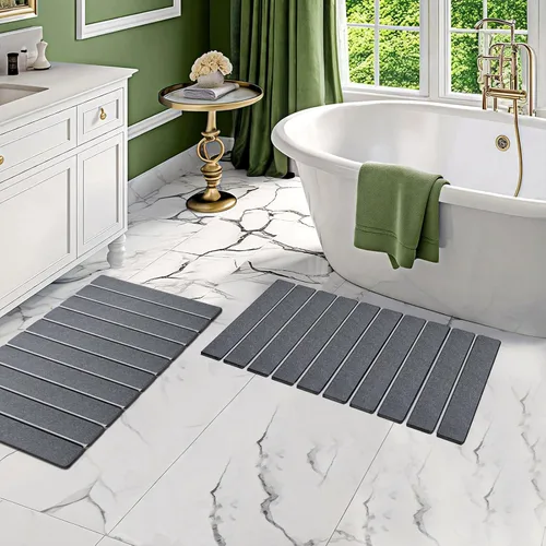 Miniatura 12 de Paquete de 1 tapete de baño plegable de piedra para baño, tapete de baño gris súper absorbente de tierra de diatomeas, alfombra de ducha