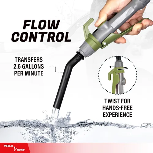 Miniatura 3 de TERA PUMP Bomba de transferencia de combustible portátil TRCDM de 2ª generación con boquilla de control de flujo (2.6 galones/minuto), tubo