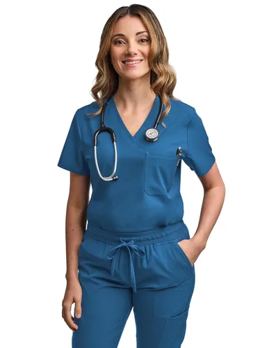 Miniatura 21 de Green Town Conjunto de ropa quirúrgica para mujer, pantalón deportivo y parte superior con cuello en V, 5 bolsillos, cintura de yoga, uniforme