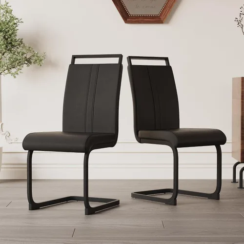 Juego de 2 sillas de comedor modernas con esponja de alta densidad tapizada y patas de metal, sillas para comedor, sillas de comedor de piel