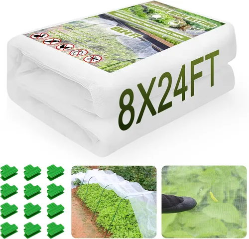 Red de jardín de 8 x 24 pies, barrera de plagas para pájaros, malla ultra fina con 16 clips para jardín, camas elevadas, plantas de jardín,