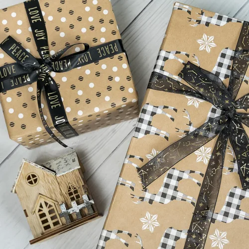 Miniatura 4 de RUSPEPA - Papel para envolver regalos de Navidad, papel kraft – diseños de ciervos, copos de nieve y cuadros – 4 rollos – 30 pulgadas x 10 pies por